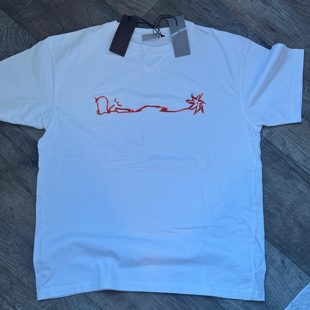Dior Travis Scott (Cactus Jack) White T-Shirt with orange Graphic tee brand new